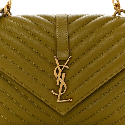 Saint Laurent Sheepskin Matelasse Chevron Monogram Medium College Bag Olive 9 of 12