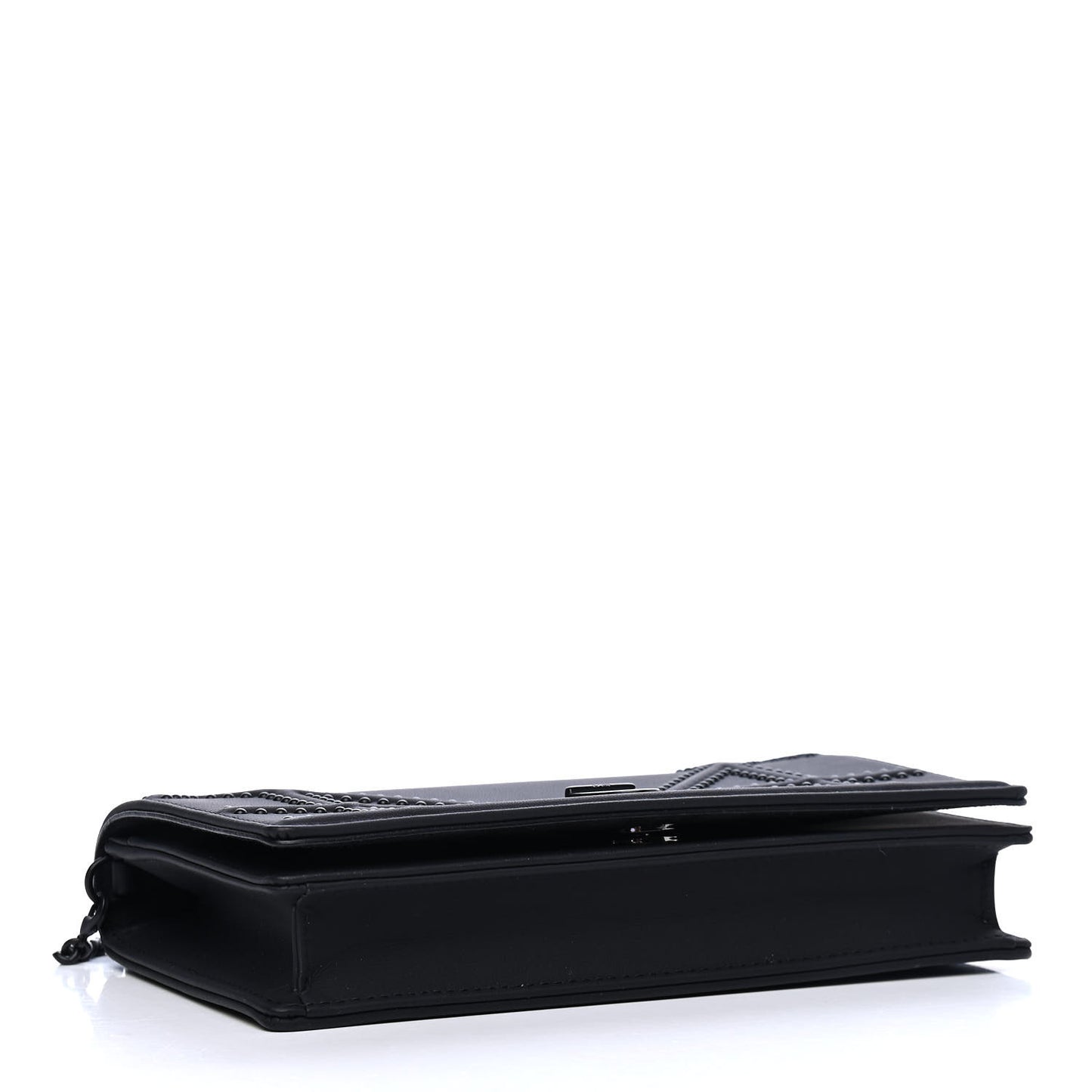 Ultra Matte Calfskin Studded Diorama Wallet on Chain Pouch Black