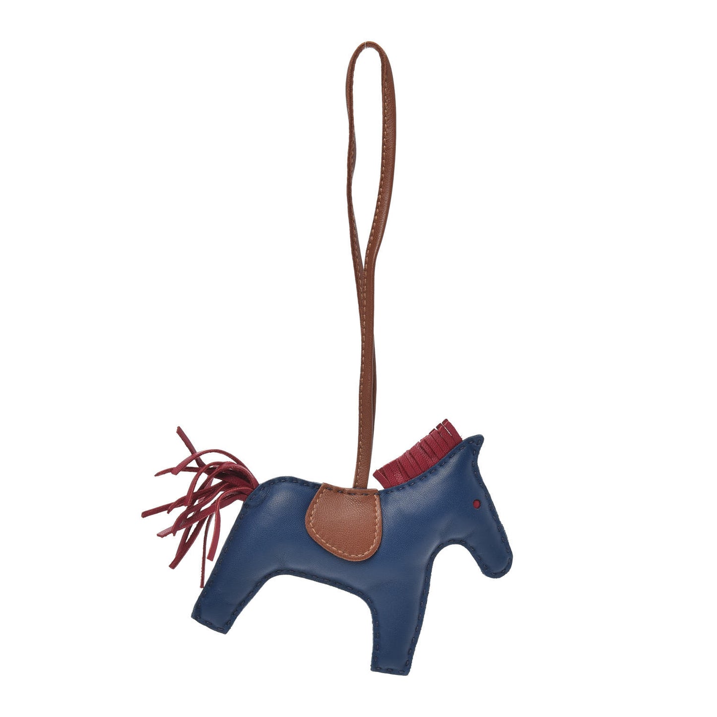 Milo Lambskin Grigri Rodeo Horse Bag Charm MM Bleu De Malte Rubis Fauve