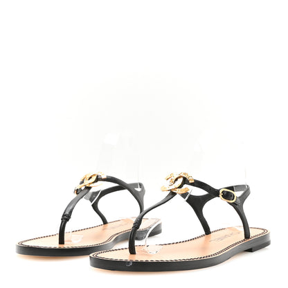 Chanel Lambskin CC Thong Sandals 36.5 Black Gold 4 of 8