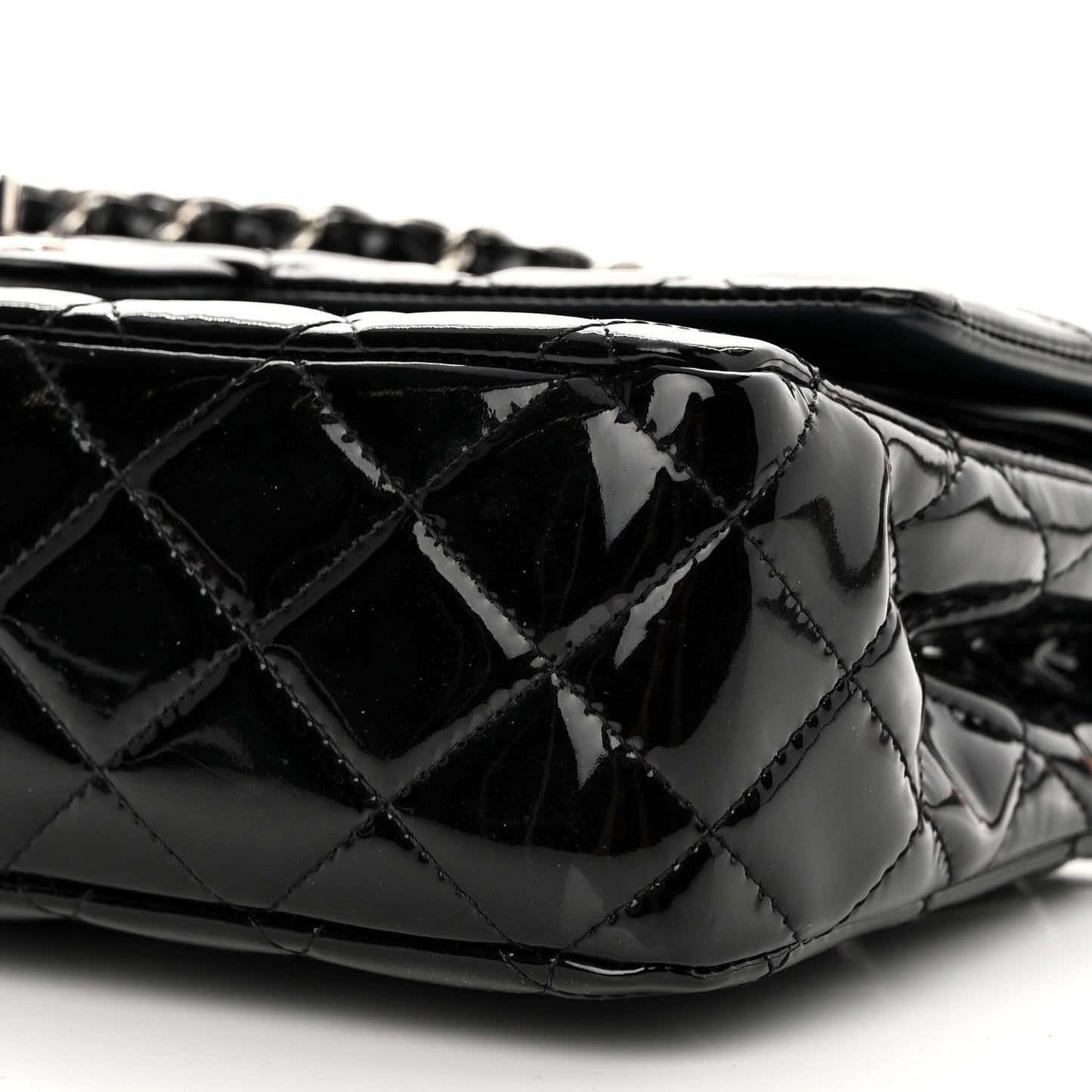 Patent Quilted Medium Double Flap Black