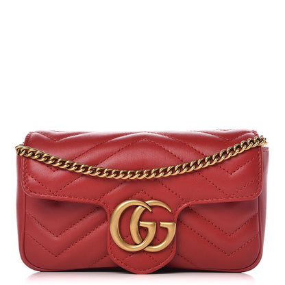 Gucci Calfskin Matelasse Super Mini GG Marmont Shoulder Bag Hibiscus Red 1 of 9