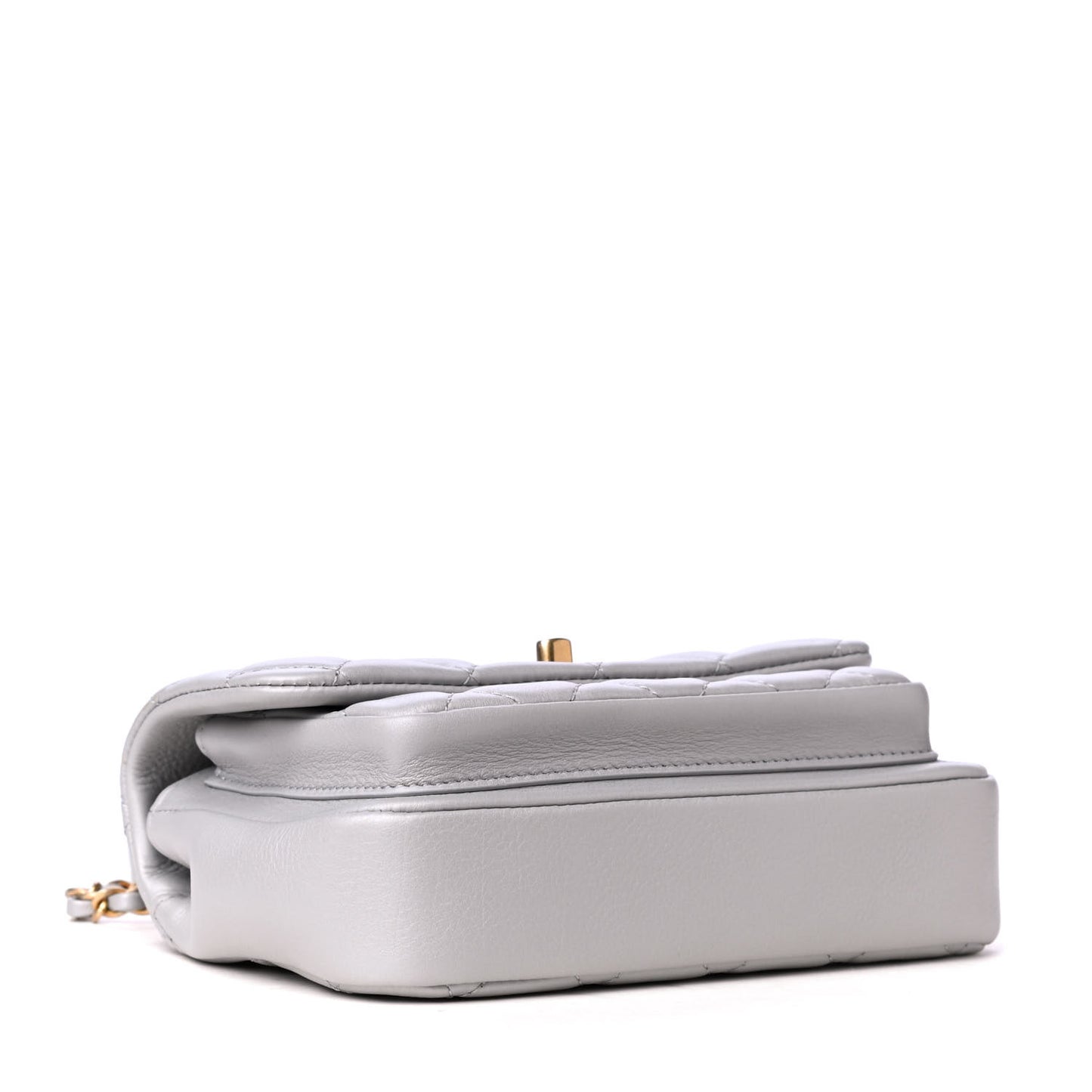 Calfskin Quilted Top Handle Flap Light Grey