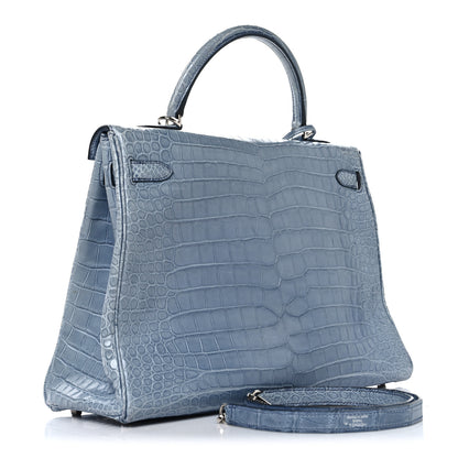 Hermes Matte Porosus Crocodile Kelly 35 Bleu Brighton 3 of 16