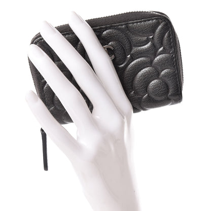 Chanel Goatskin Camellia Embossed Zip Coin Purse Anthracite 2 of 8