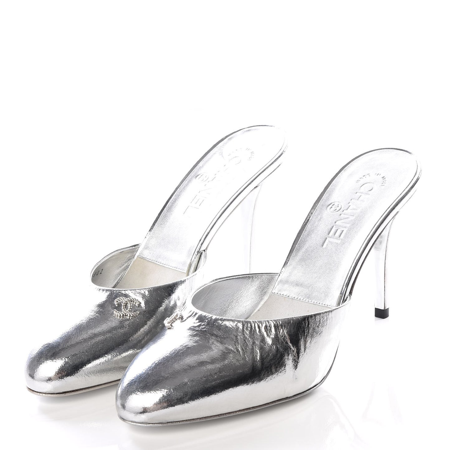 Metallic Goatskin CC Mules 40.5 Silver