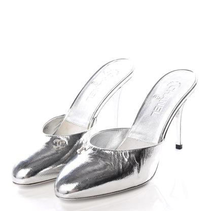 Chanel Metallic Goatskin CC Mules 40.5 Silver 3 of 9