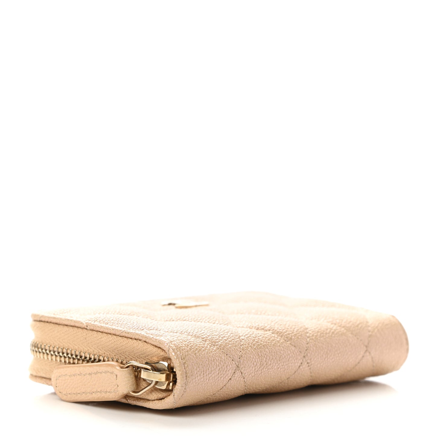 Iridescent Caviar Quilted Zip Around Coin Purse Beige