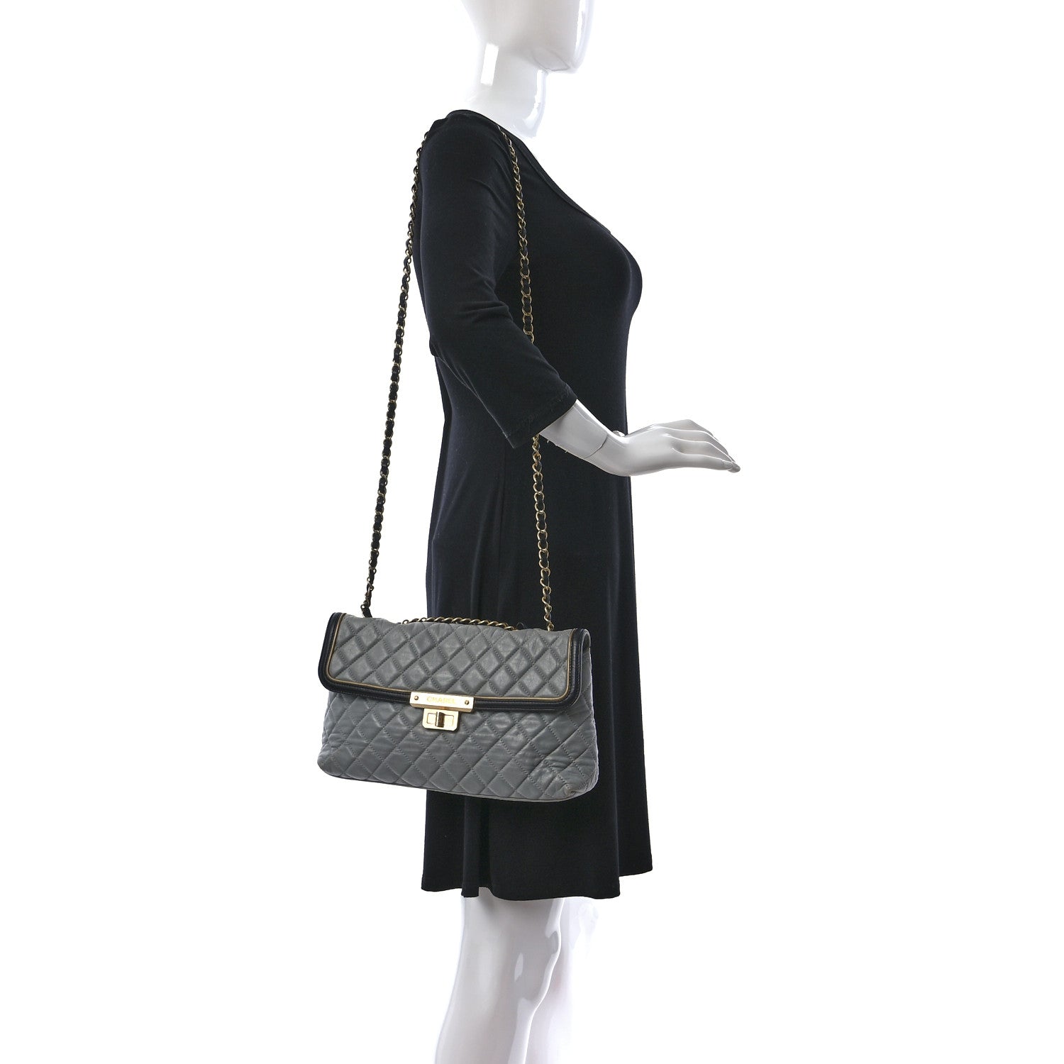 Chanel Lambskin Quilted Mademoiselle East West Flap Light Grey 2 of 15