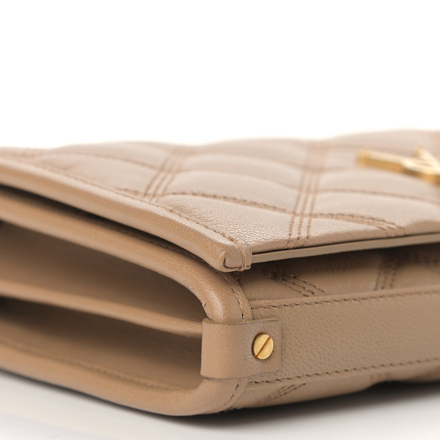 Lambskin Diamond Quilted Becky Chain Wallet Gold Sand