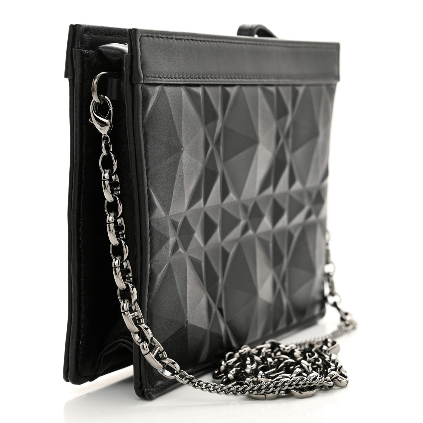 Calfskin Macrocannage Diamond Caro Zipped Pouch With Chain Black