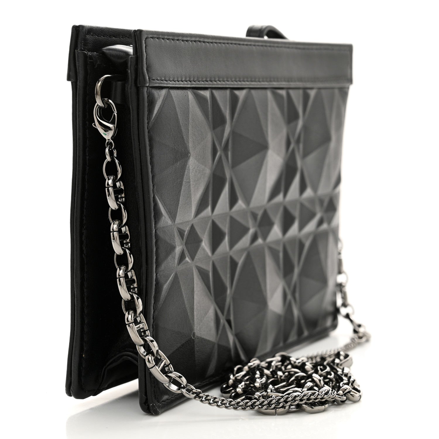Christian Dior Calfskin Macrocannage Diamond Caro Zipped Pouch With Chain Black 3 of 13