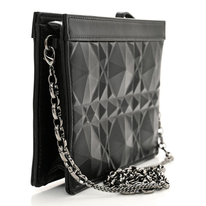 Christian Dior Calfskin Macrocannage Diamond Caro Zipped Pouch With Chain Black 3 of 13