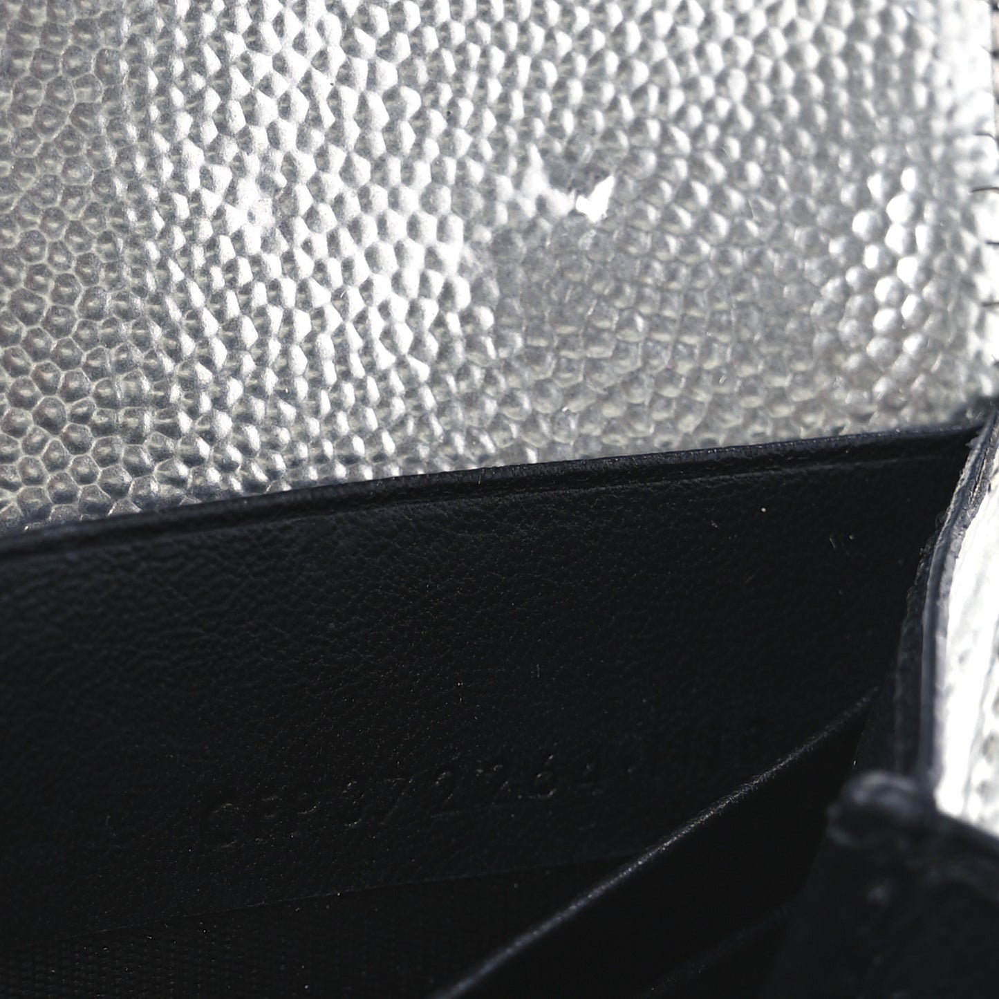 Metallic Grain De Poudre Matelasse Chevron Monogram Flap Wallet Silver