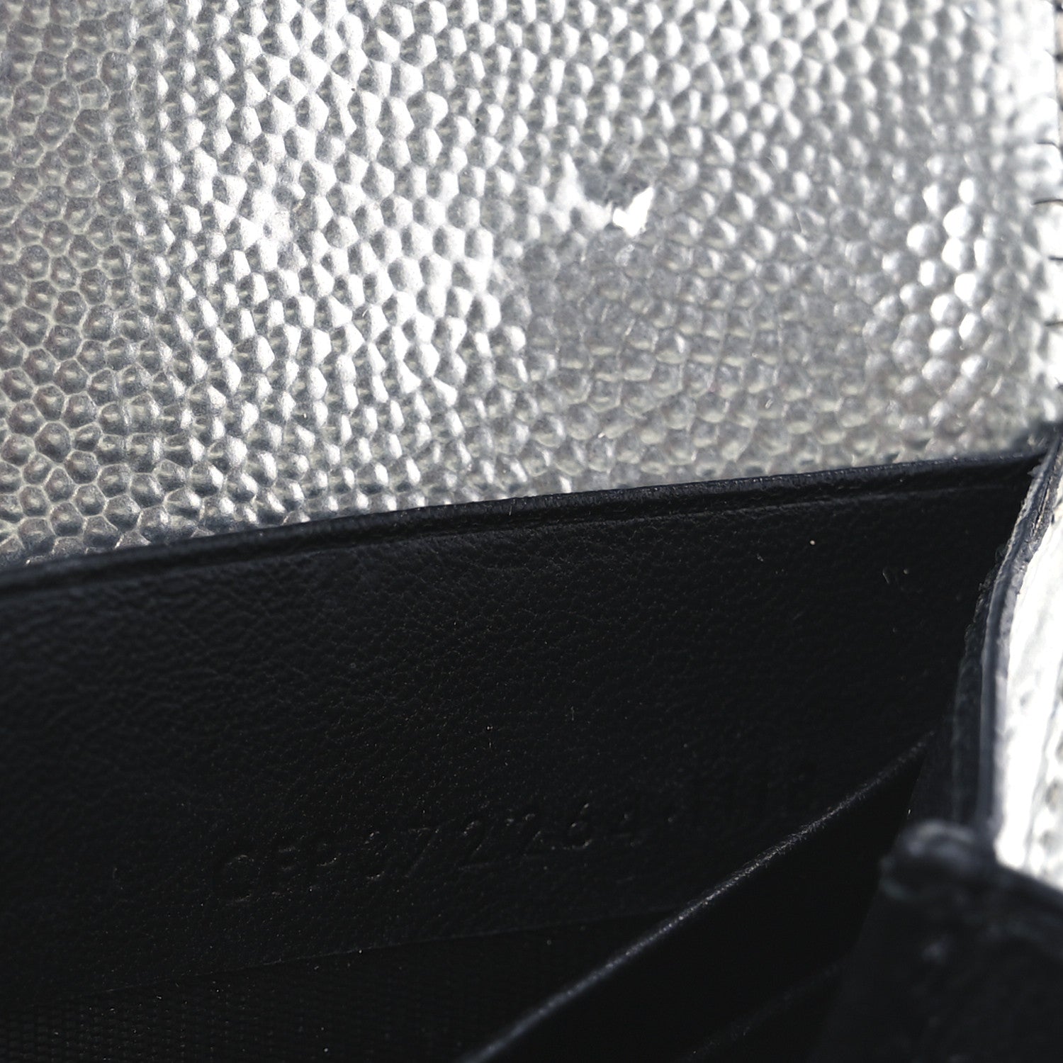 Saint Laurent Metallic Grain De Poudre Matelasse Chevron Monogram Flap Wallet Silver 10 of 16