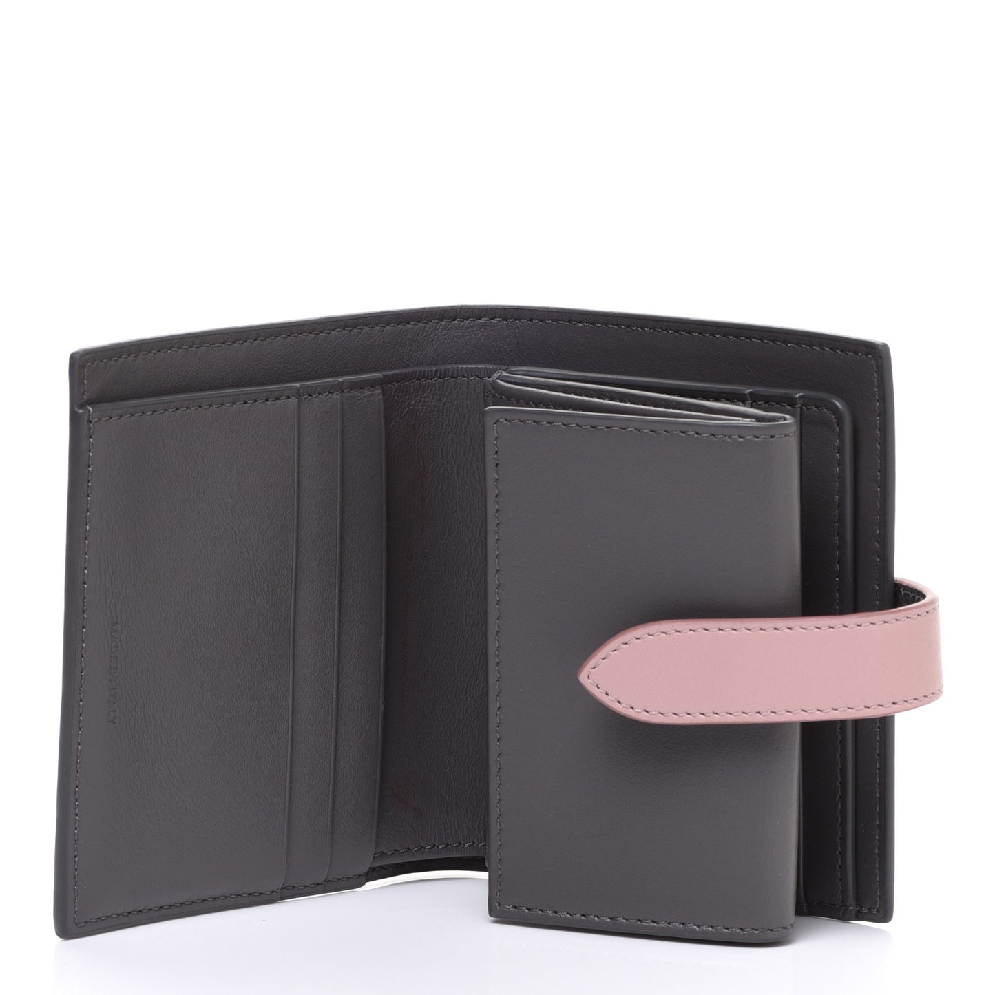 Grained Calfskin Small Multifunction Strap Wallet Grey Vintage Pink