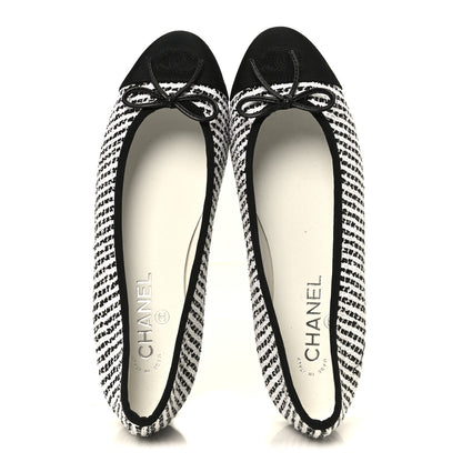 Chanel Tweed Sequin Grosgrain Cap Toe Ballerina Flats 39.5 Black White 2 of 10