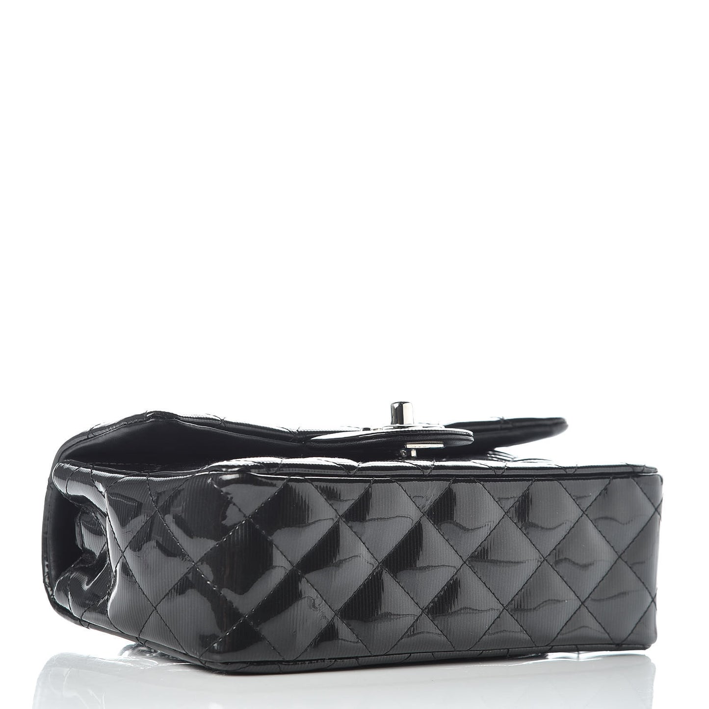 Striated Patent Quilted Mini Rectangular Flap Black