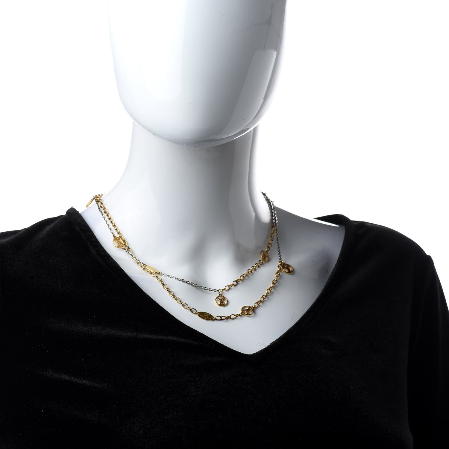 Louis Vuitton Logomania Sautoir Necklace Silver Gold 2 of 6
