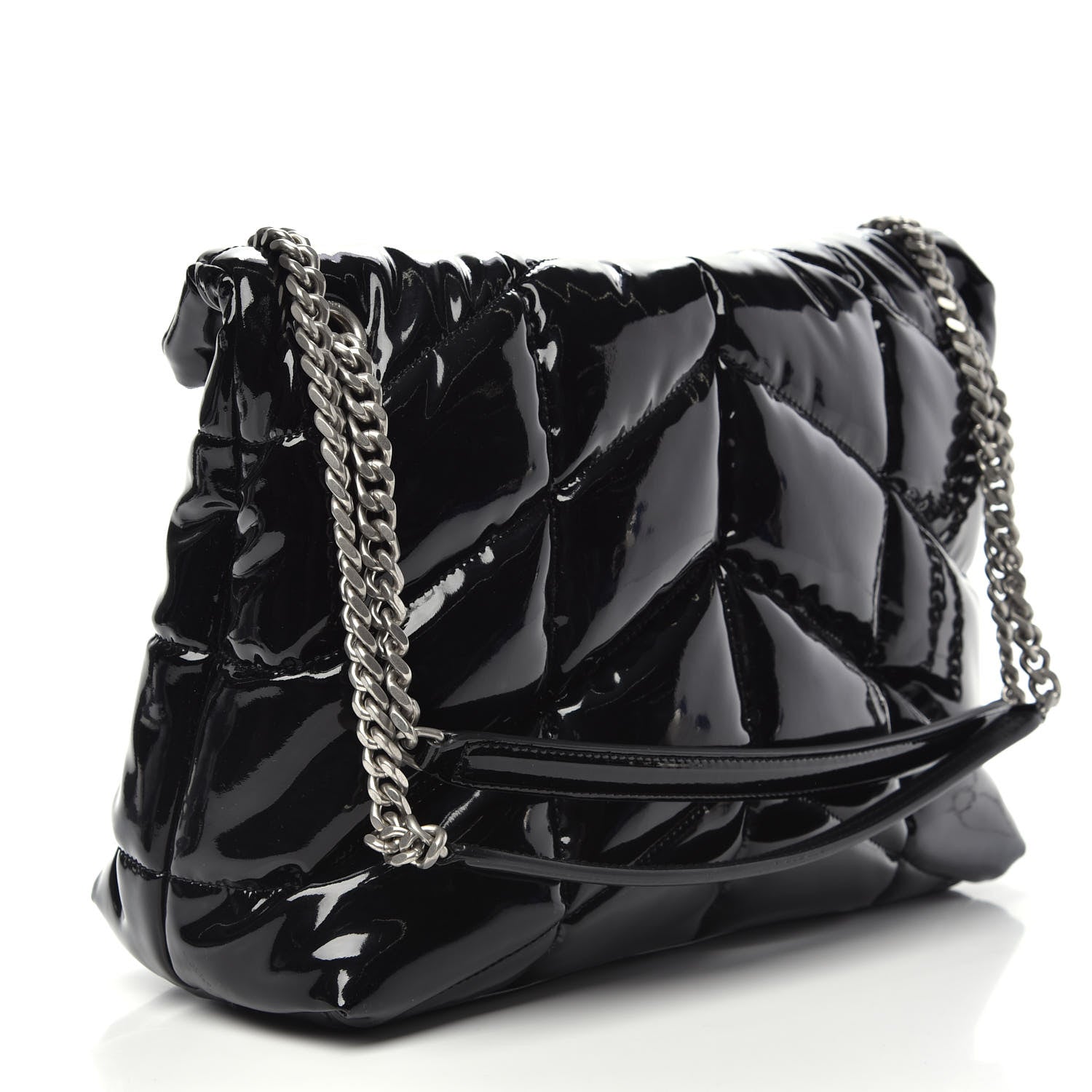 Saint Laurent Patent Lambskin Quilted Medium Loulou Puffer Monogram Chain Satchel Black 4 of 11