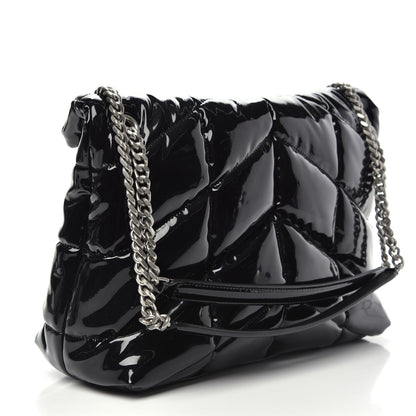 Saint Laurent Patent Lambskin Quilted Medium Loulou Puffer Monogram Chain Satchel Black 4 of 11