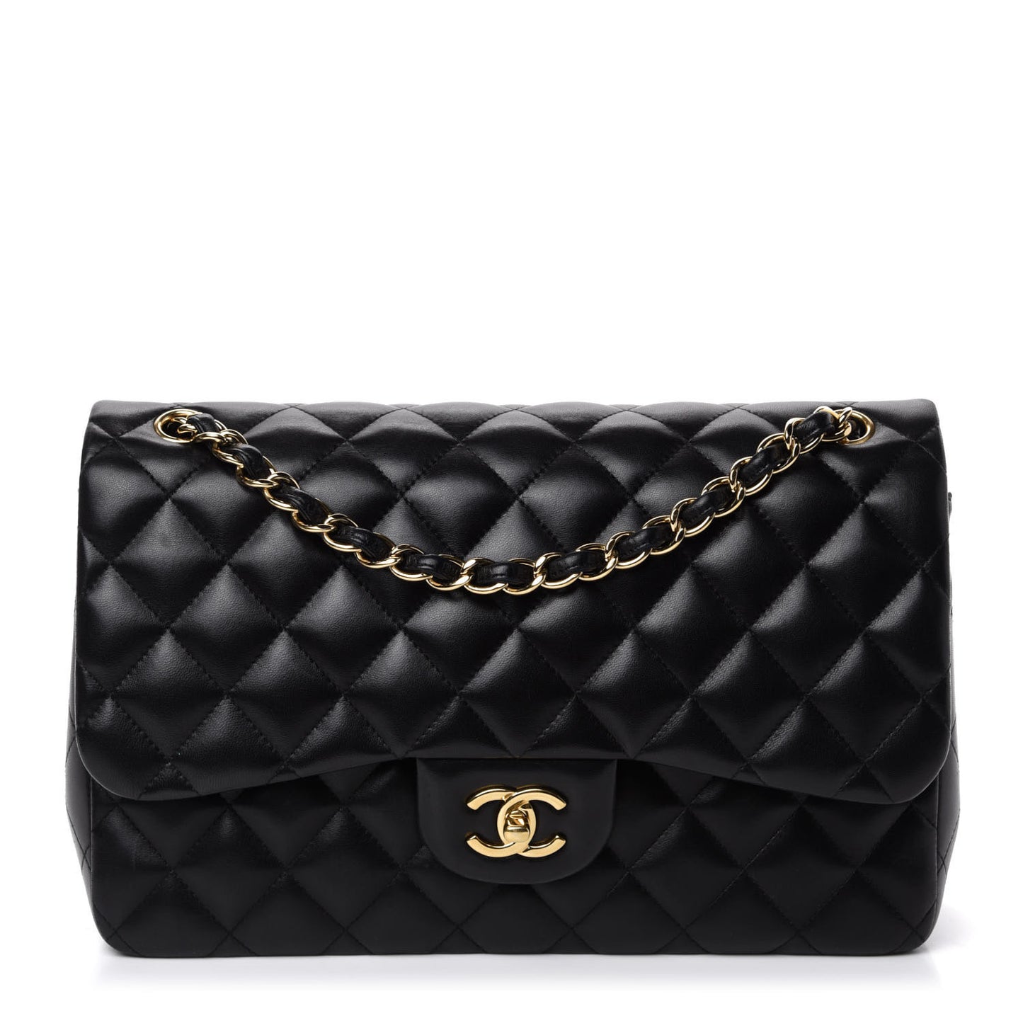 Lambskin Quilted Jumbo Double Flap Black