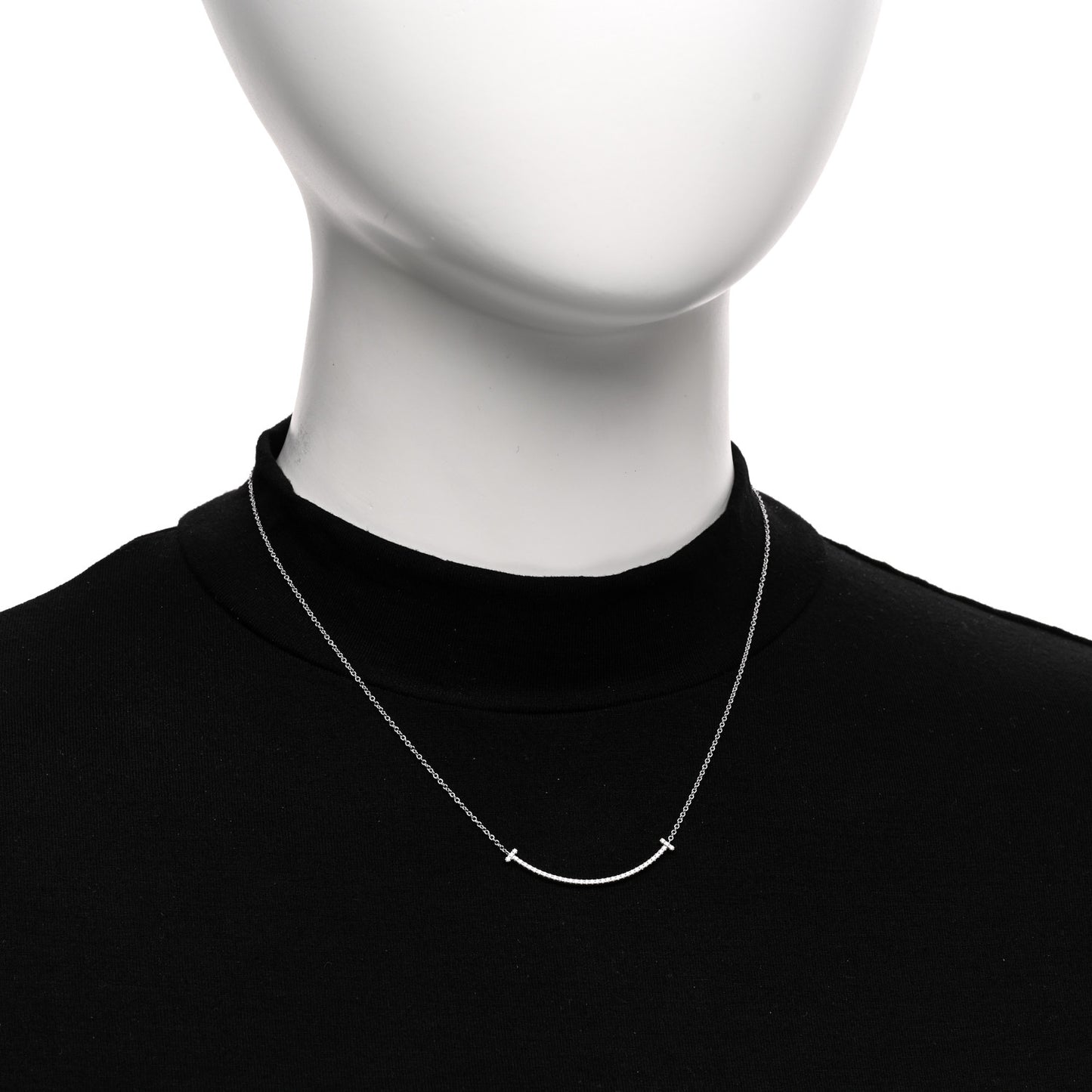18K White Gold Diamond Small T Smile Pendant Necklace