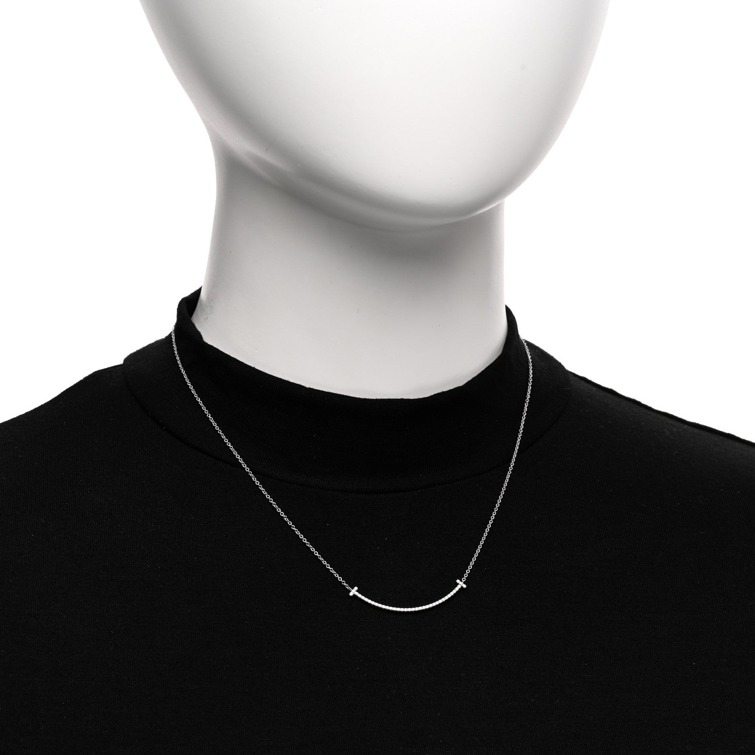 Tiffany 18K White Gold Diamond Small T Smile Pendant Necklace 2 of 4