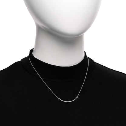 Tiffany 18K White Gold Diamond Small T Smile Pendant Necklace 2 of 4