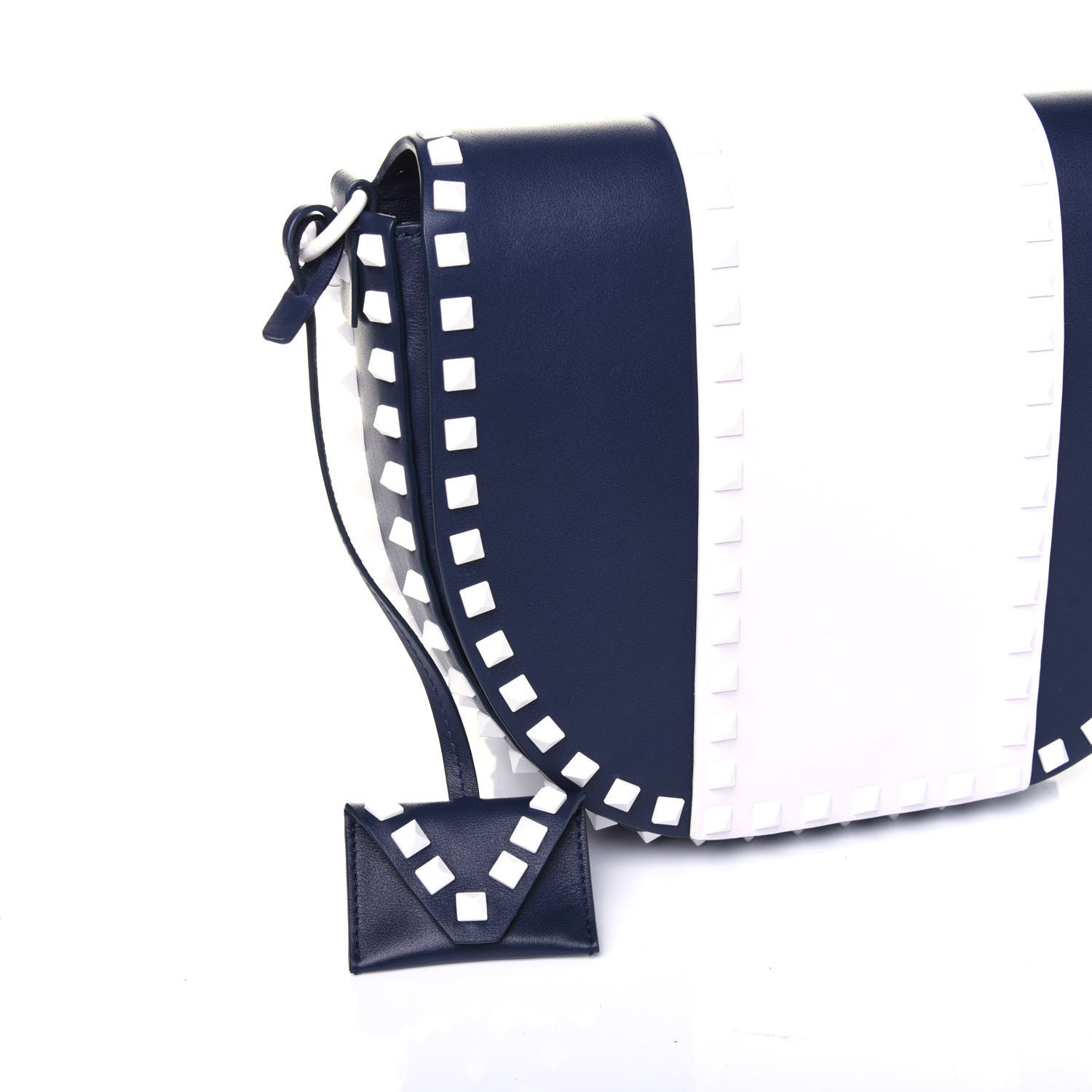 Valentino Garavani Vitello Colorblock Large Free Rockstud Halfmoon Saddle Bag Marine White 15 of 15
