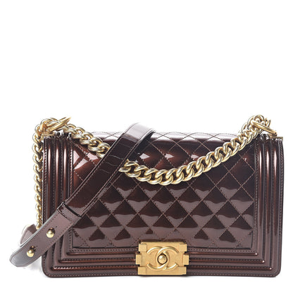 Chanel Metallic Patent Calfskin Quilted Medium Boy Flap Brown 1 of 9