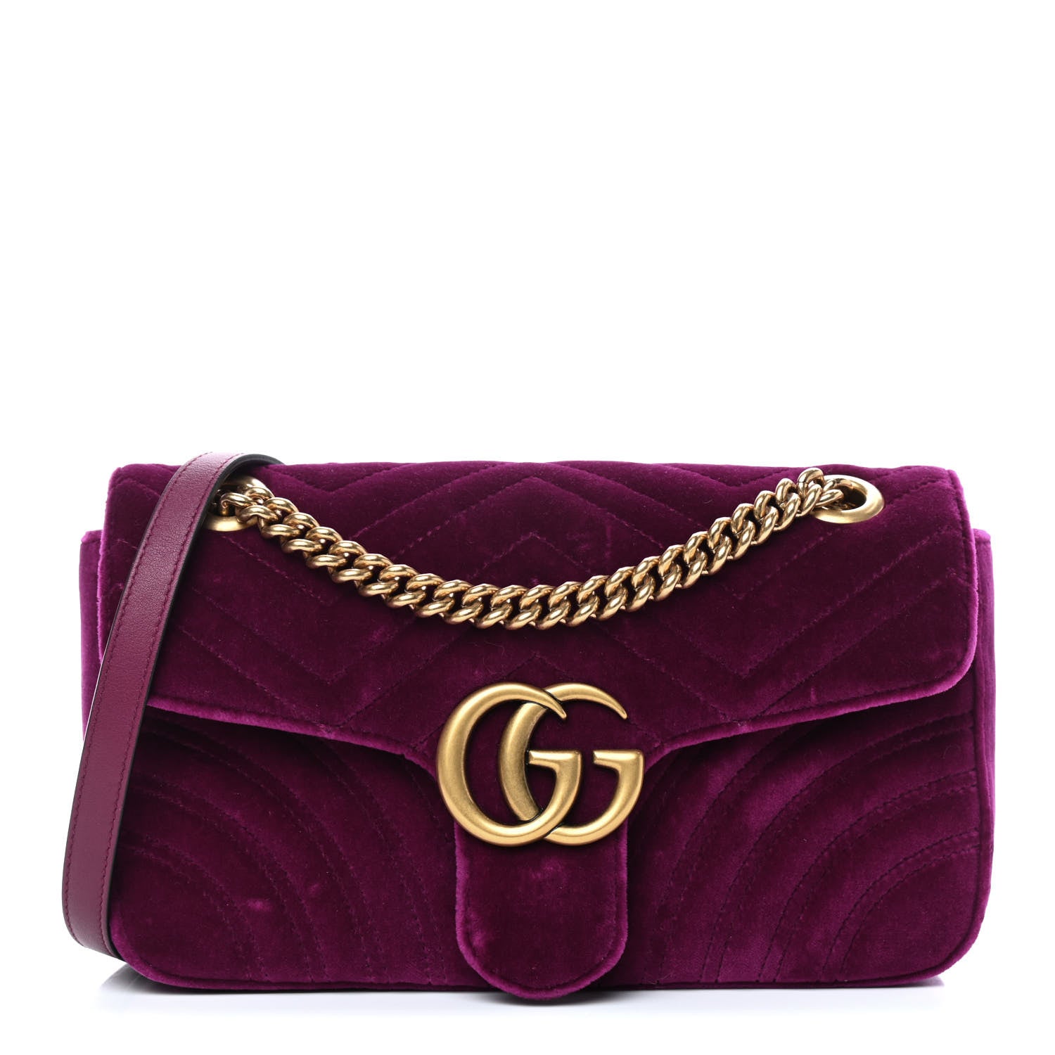 Gucci Velvet Matelasse Small GG Marmont Shoulder Bag Fuchsia Violet Cyclamen 1 of 10