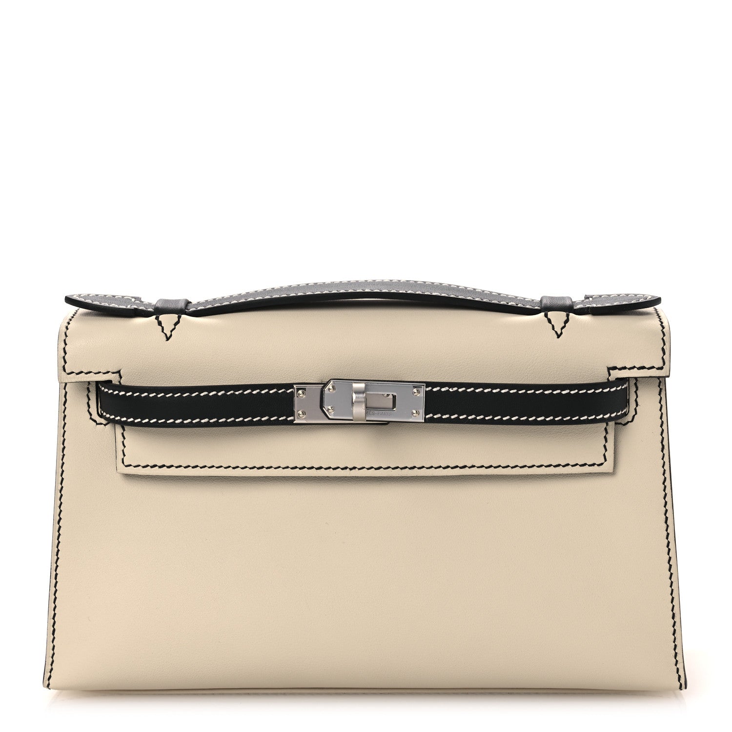 Hermes Swift Horseshoe Kelly Pochette Clutch Craie Black 1 of 12