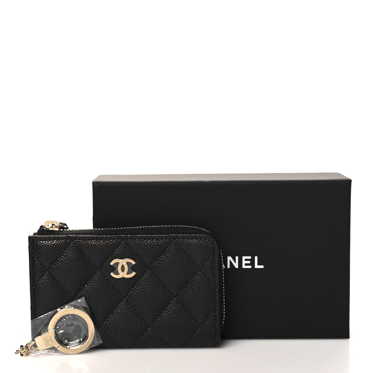 Caviar Quilted Zipped Key Holder Case Black
