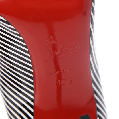 Christian Louboutin Patent Stripes Decollete 554 100 Pumps 40.5 Black White 7 of 8