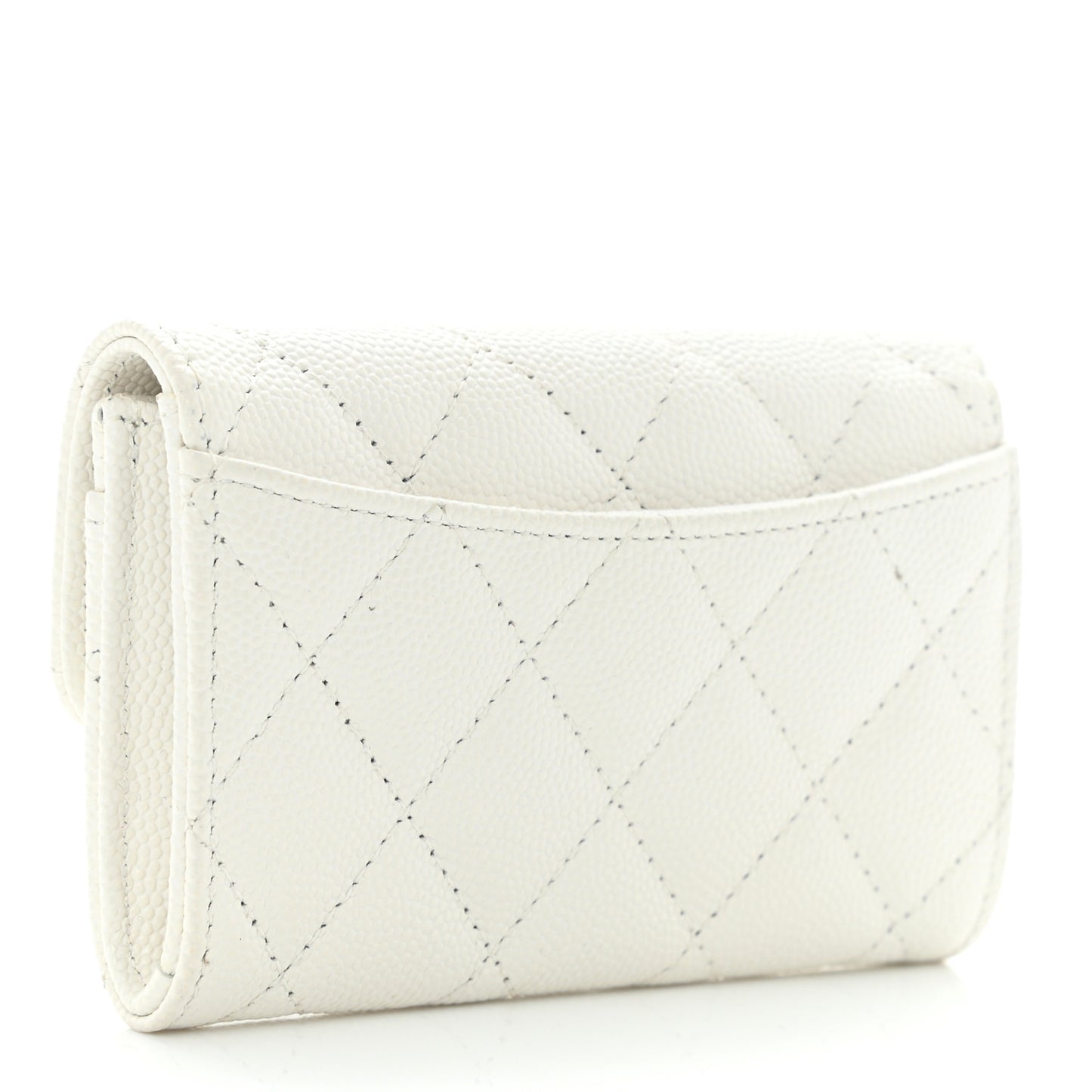 Caviar Quilted Flap Card Holder Wallet White