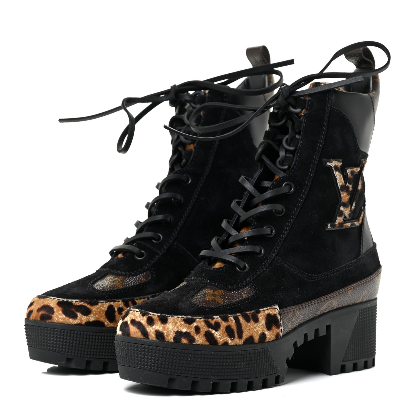 Suede Calfskin Monogram Laureate Platform Desert Boots 35.5 Black