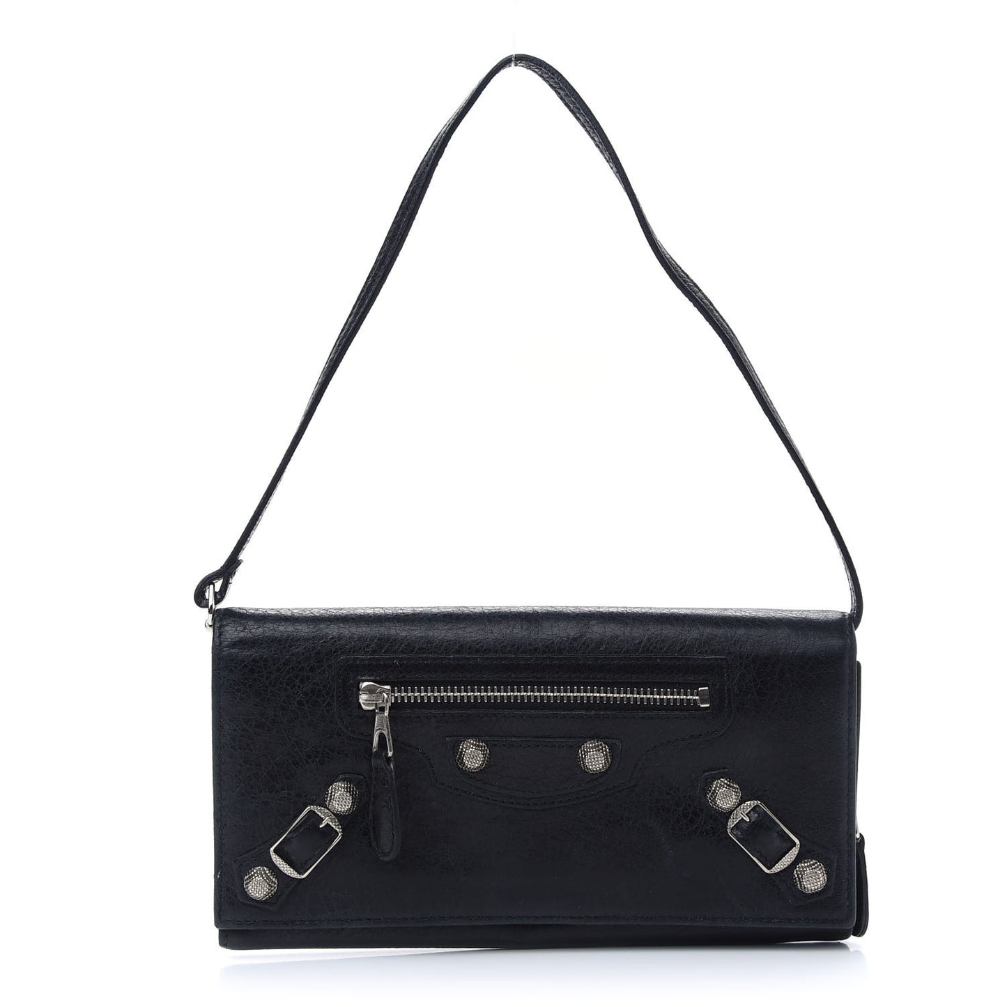 Agneau Giant 12 Silver Hardware Continental Wallet on Strap Black