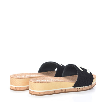 Chanel Tweed Cork CC Mule Sandal 39 Black 4 of 7