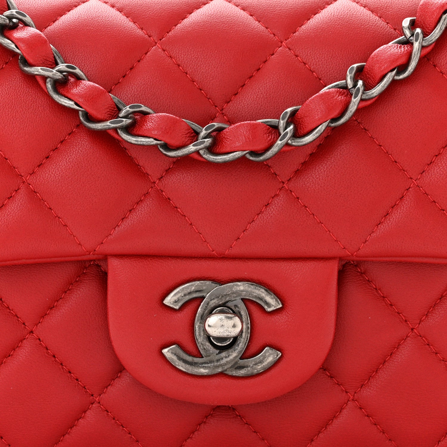 Chanel Lambskin Quilted Mini Rectangular Flap Red 8 of 11
