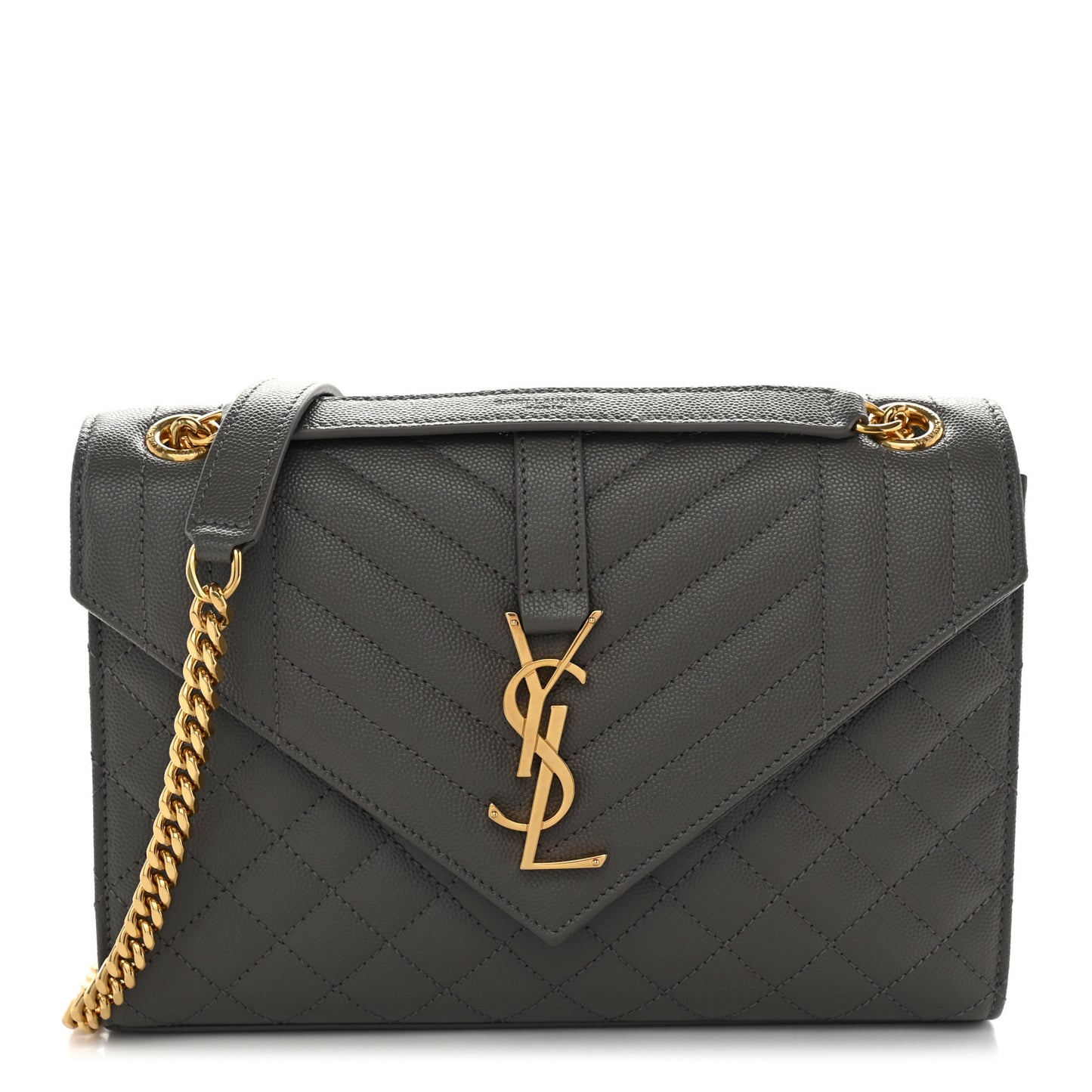 Grain De Poudre Textured Mixed Matelasse Medium Triquilt Monogram Satchel Fog