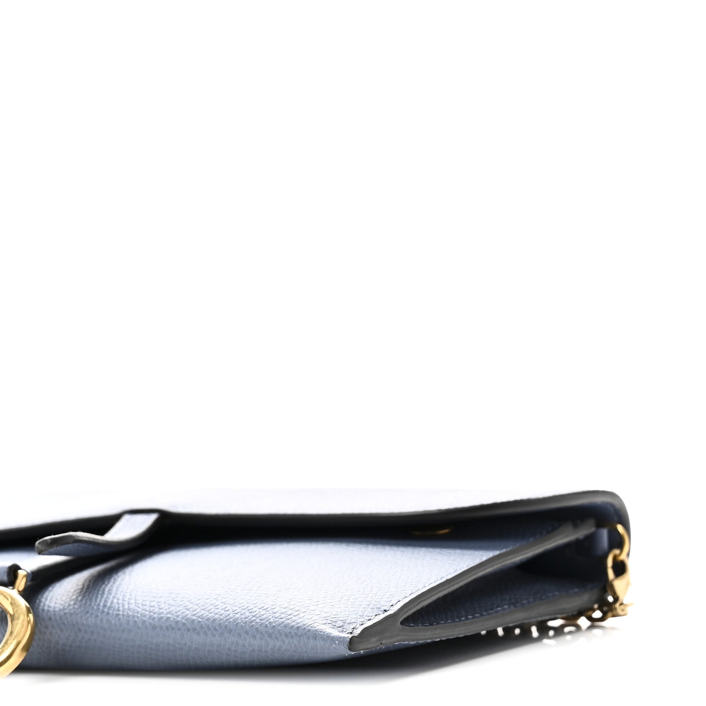 Grained Calfskin Saddle Chain Wallet Pouch Denim Blue