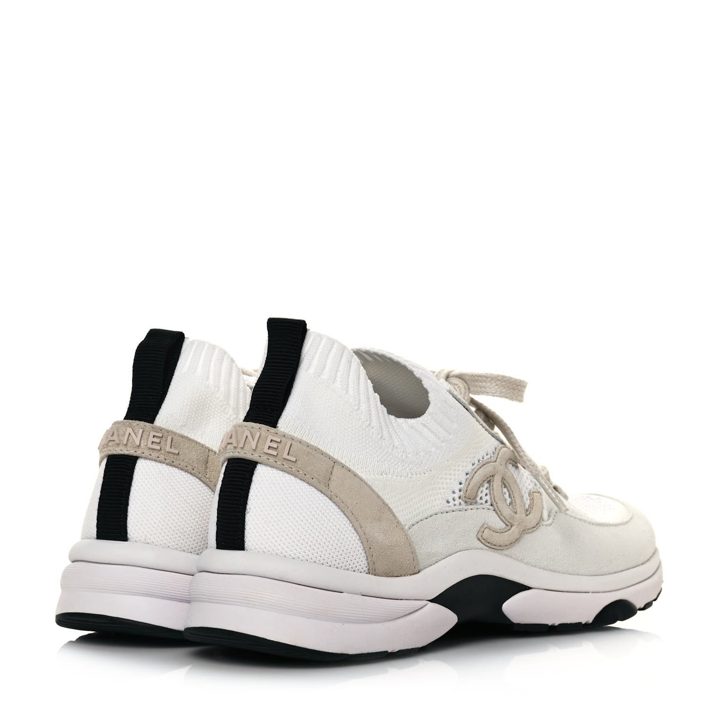 Mesh Suede Fabric Womens CC Sneakers 39.5 White Ivory Light Beige