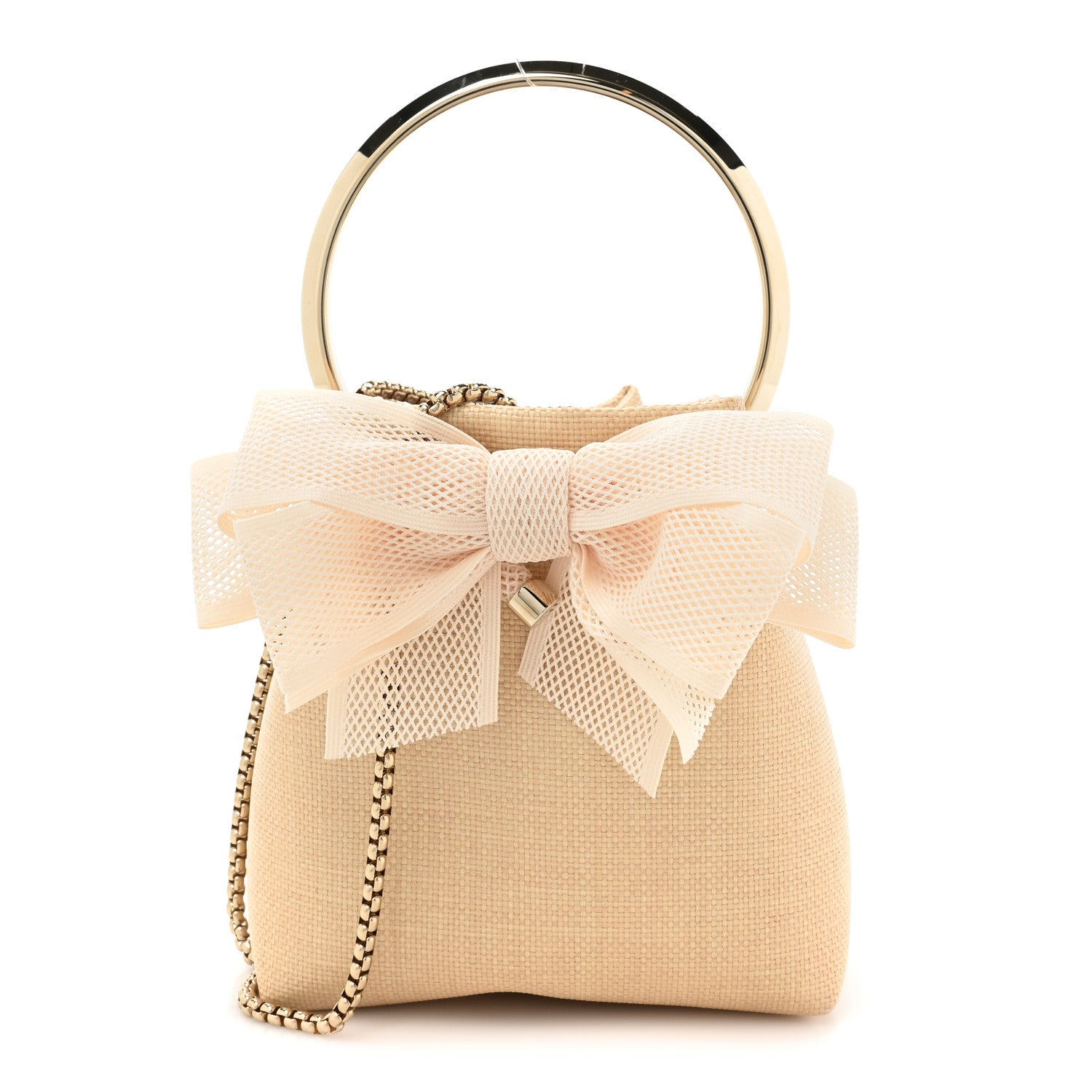 Jimmy Choo Raffia Mesh Bon Bon Bow Bucket Bag Natural 1 of 8