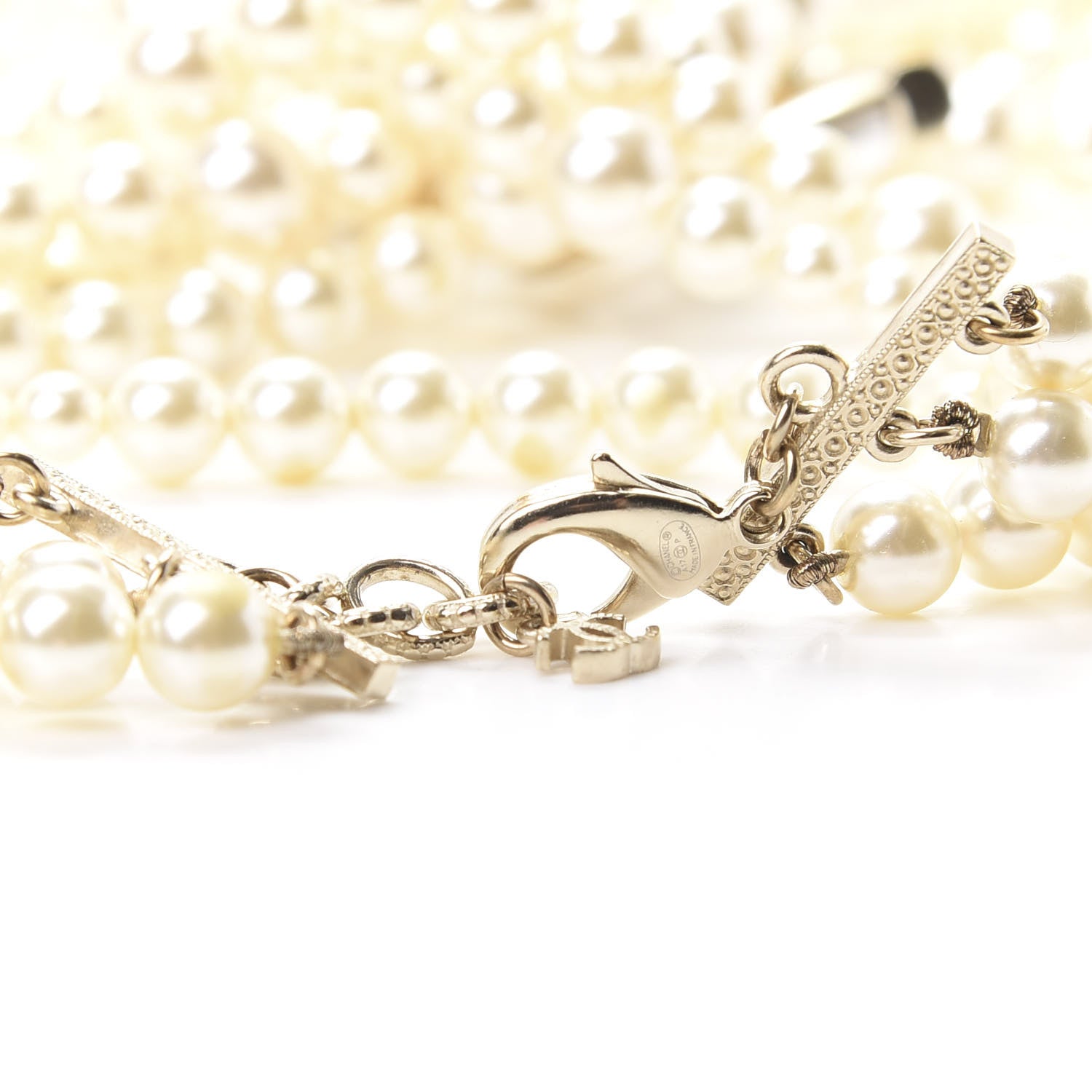 Chanel Pearl CC Multi Strand Long Necklace Light Gold 4 of 5