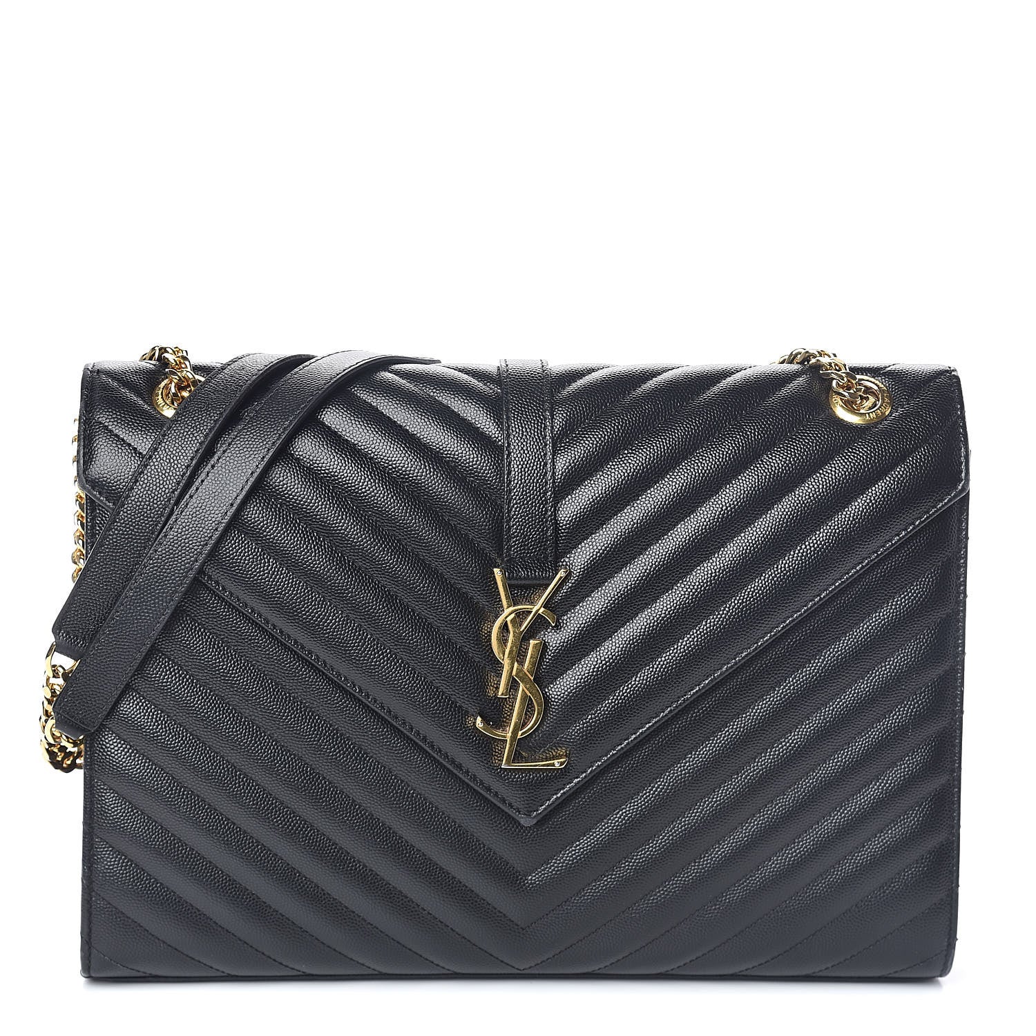 Saint Laurent Grain De Poudre Matelasse Chevron Large Monogram Satchel Black 1 of 11