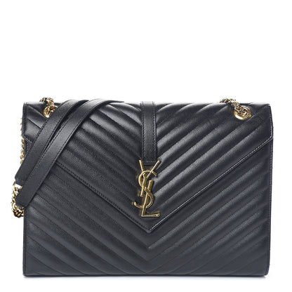 Saint Laurent Grain De Poudre Matelasse Chevron Large Monogram Satchel Black 1 of 11