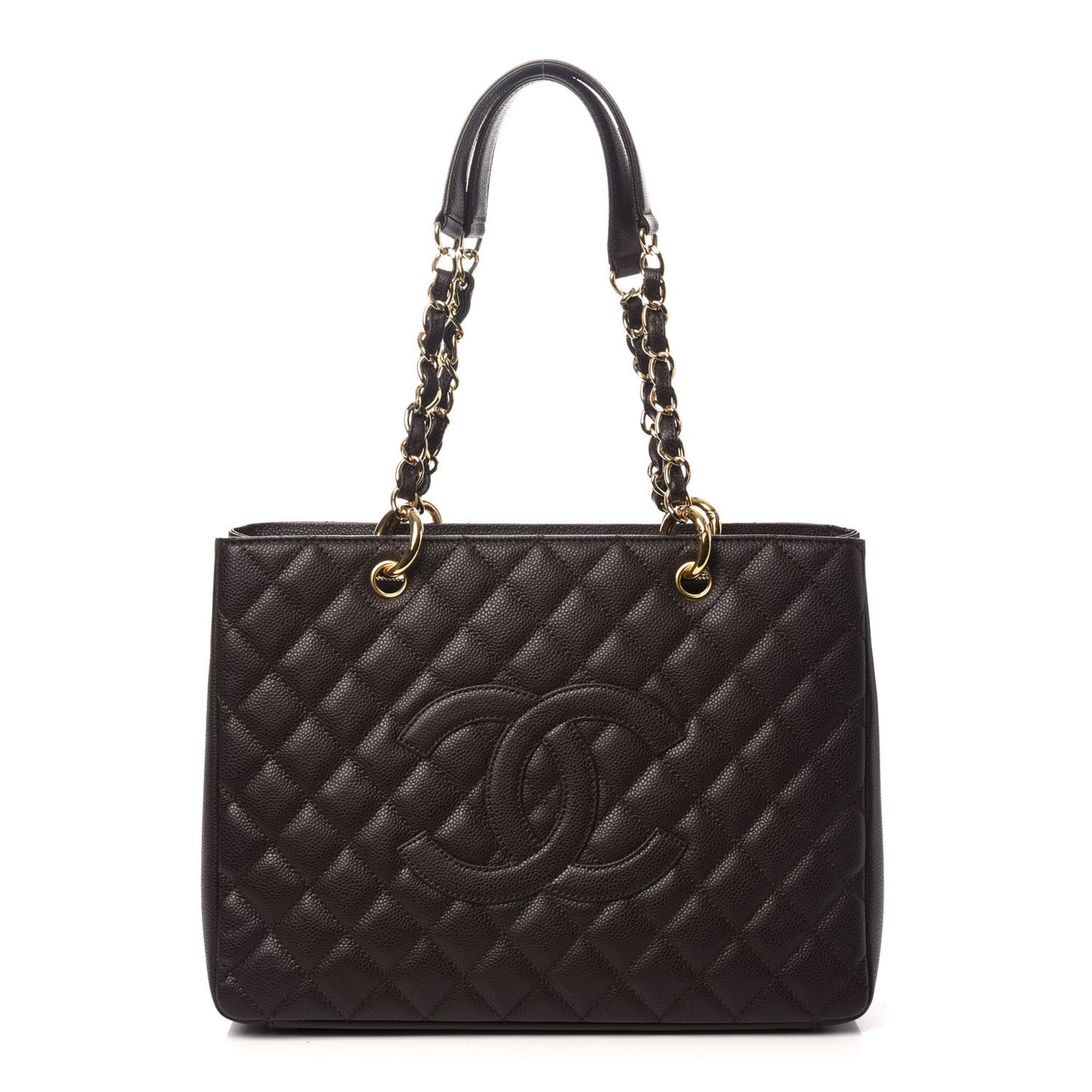 Caviar Quilted Grand Shopping Tote GST Dark Brown