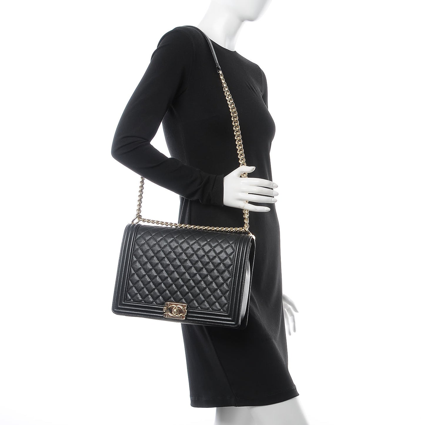 Caviar Quilted Large Boy Flap Black