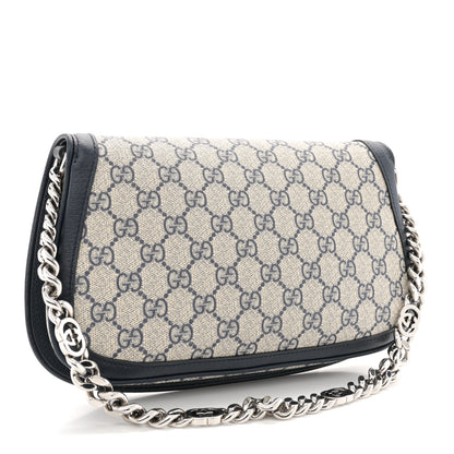Gucci GG Supreme Monogram Textured Dollar Calfskin Blondie Chain Shoulder Flap Bag Beige Blue 3 of 12